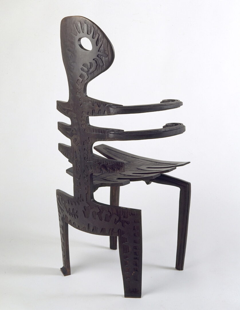 A chair with an artistic design on it.