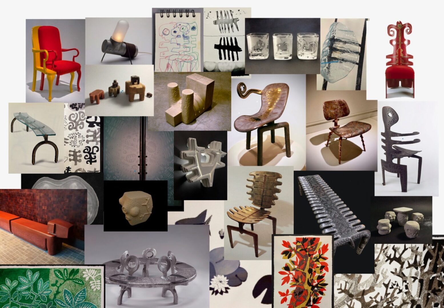 A collage of different types of furniture and objects.